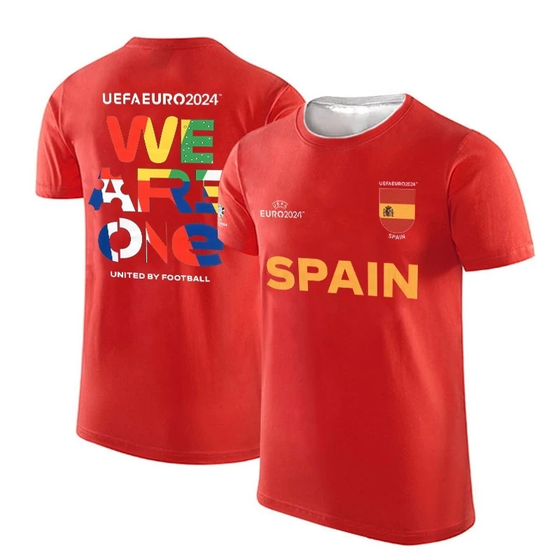 

The Spanish National Team Will Be Cheering for The Euro 2025. The Matador Fans Will Be Wearing Red Football Short-sleeved Shirts