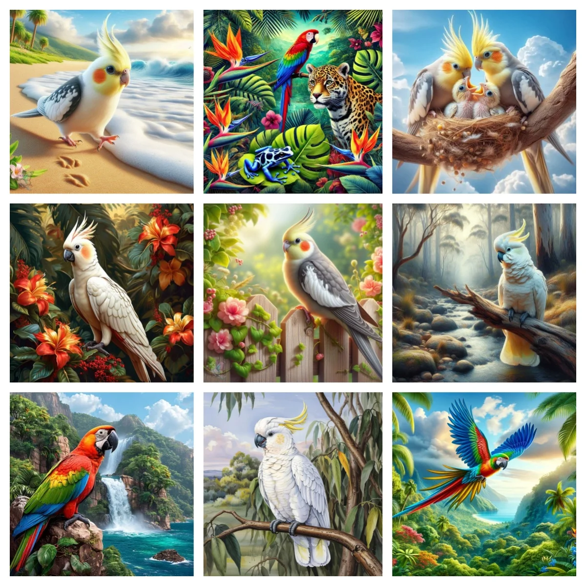 

Cockatoo 5D Diamond Painting Kit Cute Parrot Bird Art Cockatiel Lovebirds Gem Embroidery DIY Animal Style Paintings Home Decor