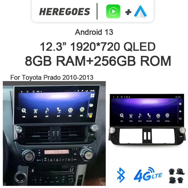 

7862 12.3" Carplay Auto Android 13 Car Radio GPS Player Navigation 8GB+256GB 4G LTE For Toyota land cruiser prado 150 2009-2013