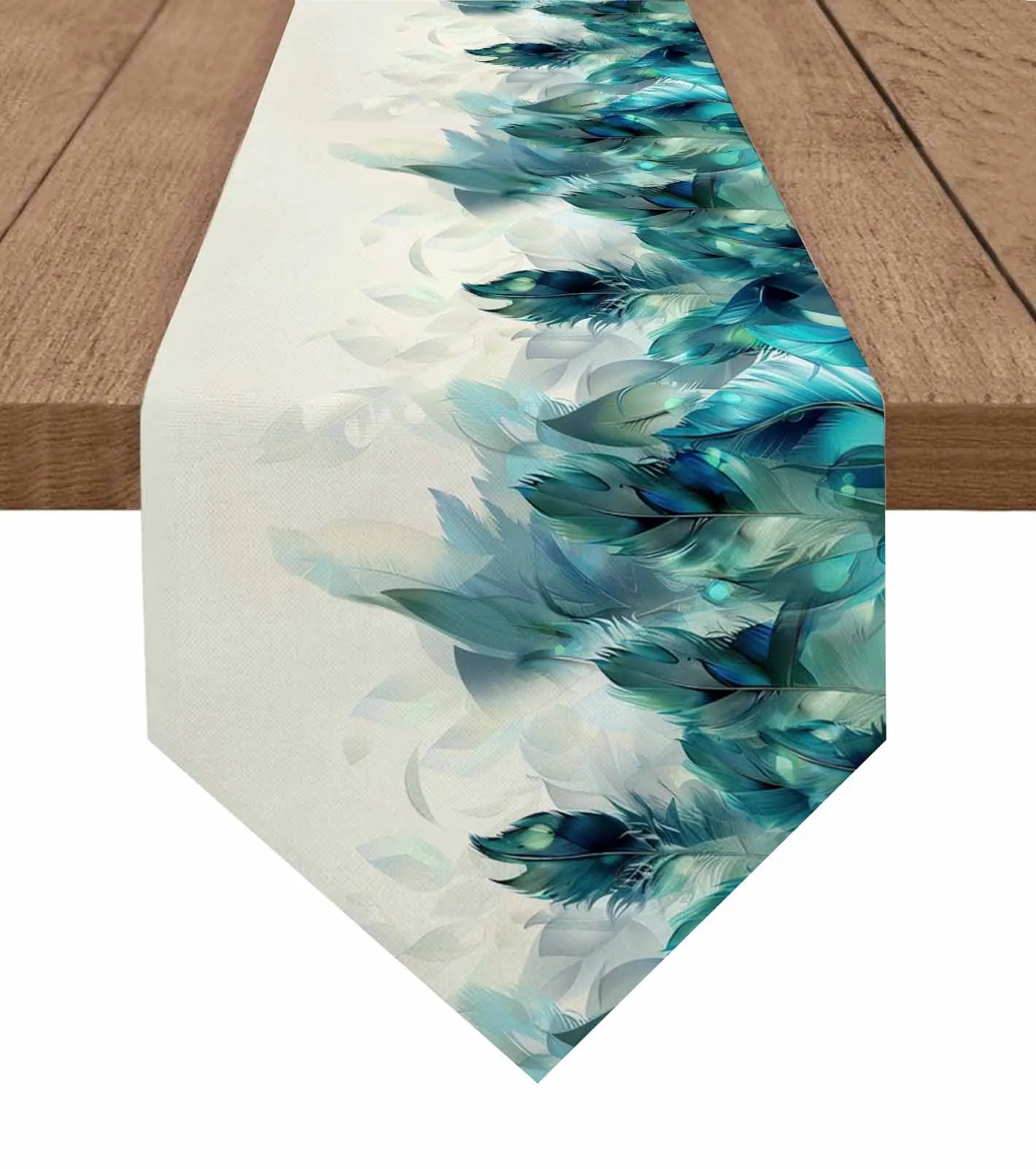 Peacock Feather Table Runner Wedding Party Decor Tablecloth Holiday Kitchen Table Decor Table Runner