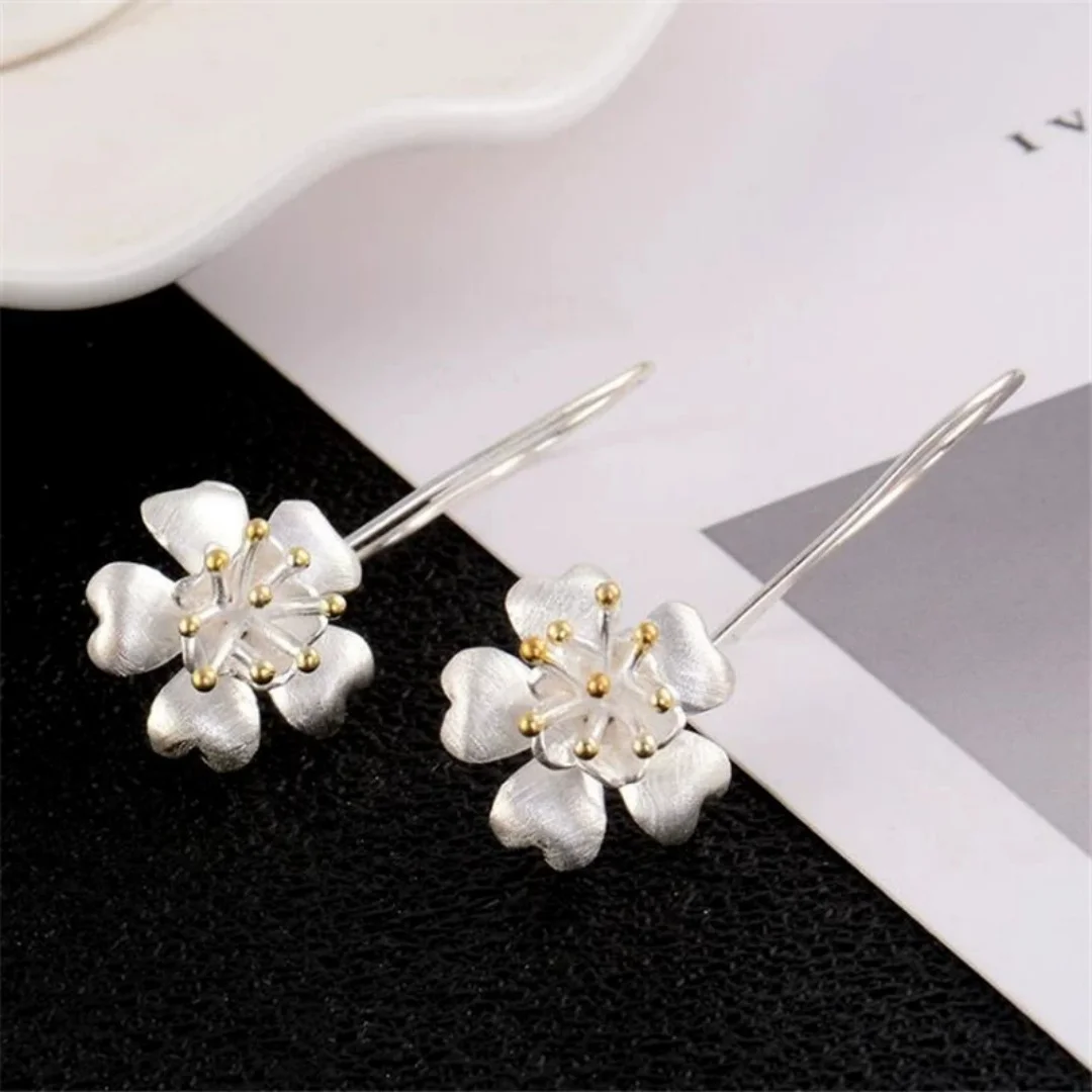 Uini-Tail hot new 925 sterling silver sweet golden flower upside down earrings fashion tide flow high quality flower earrings