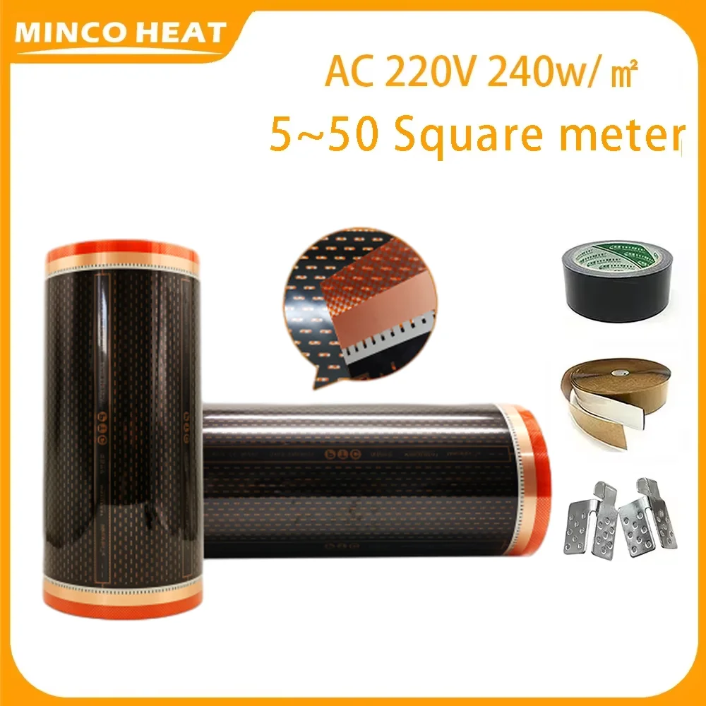 

Minco Heat 240w/m2 AC220V 5~50㎡ New Orange Save Energy Infrared Graphene PTC Flooring Heating Film and Installation Kit
