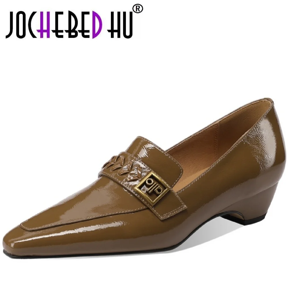 

【JOCHEBED HU】Новые женские туфли ручной работы, мягкие и удобные, с острым носком, из натуральной кожи, на среднем каблуке, в стиле ретро, размеры 34-43