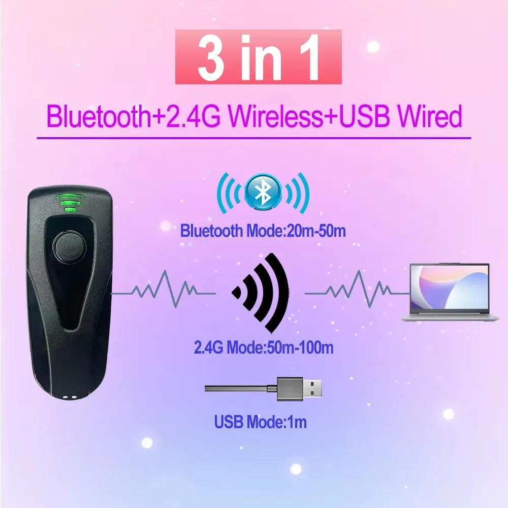 Mini Portable 3 in 1  Barcode Scanner With Small Size in Pocket Style 2D Support Reading Barcodes From Screen