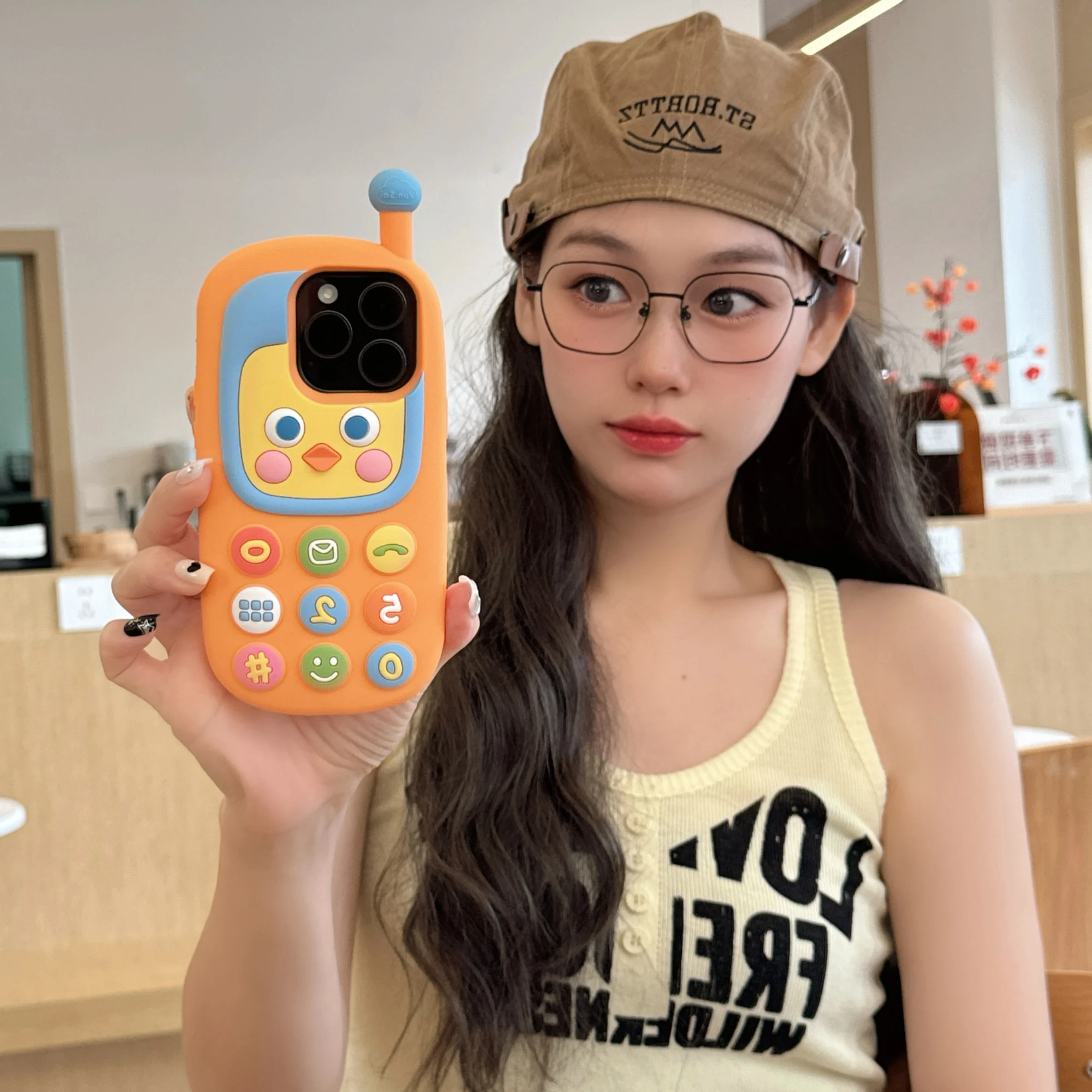 

3D Cute Cartoon Chicken, Mobile Shape Soft Silicone Phone Case, Back Cover, iPhone 12, 13, 14, 15 16 Pro Max Shockproof Shell