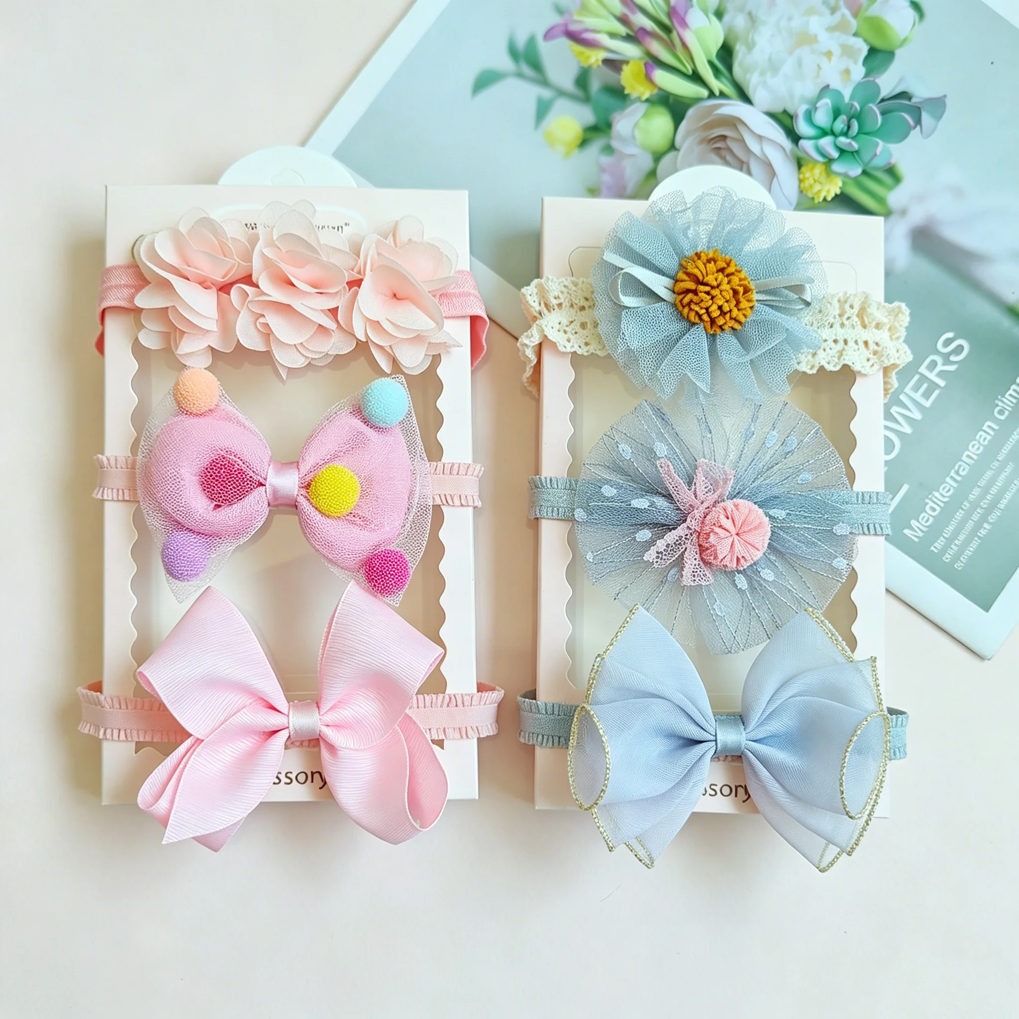 

Baby Headbands Set Chiffon Flower Headband for Children Headwear Little Princess Dress Match Hair Accessories Newborn Bow Turban