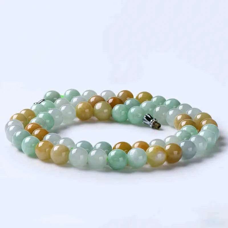 

Genuine Myanmar Jadeite Round Bead Necklace Women Healing Gemstone Fine Jewelry Natural Burma Tricolor Jade Beaded Necklaces