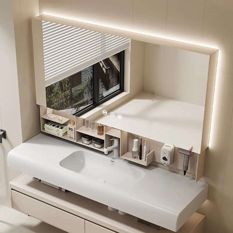 Intelligent Voice AI Electric Lift Anti-pinch Stainless Steel Mirror Cabinet Bathroom Intelligent Storage Intelligent Mirror