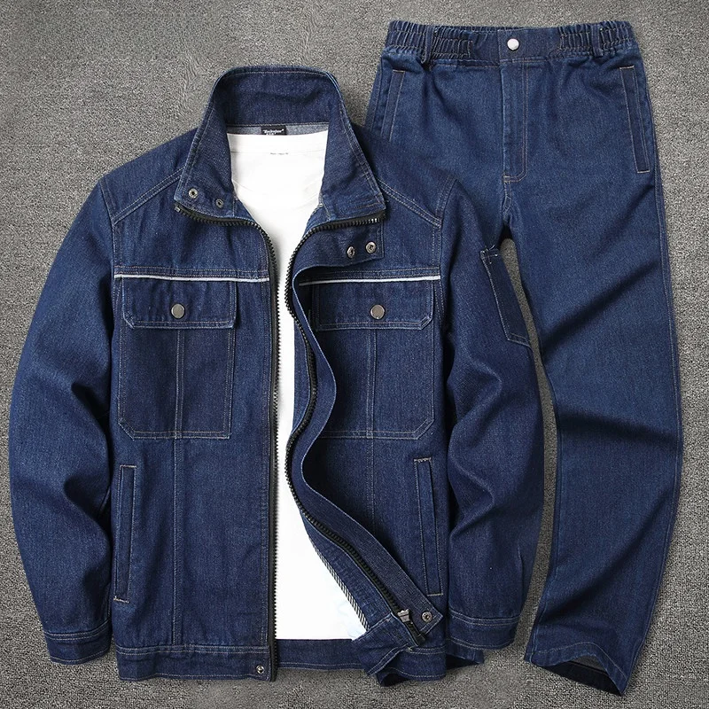 

Thiened Denim Workwear Jaet for Men Spring Construction Site Labor Protection Suit W Resistant to Dirt And Wear