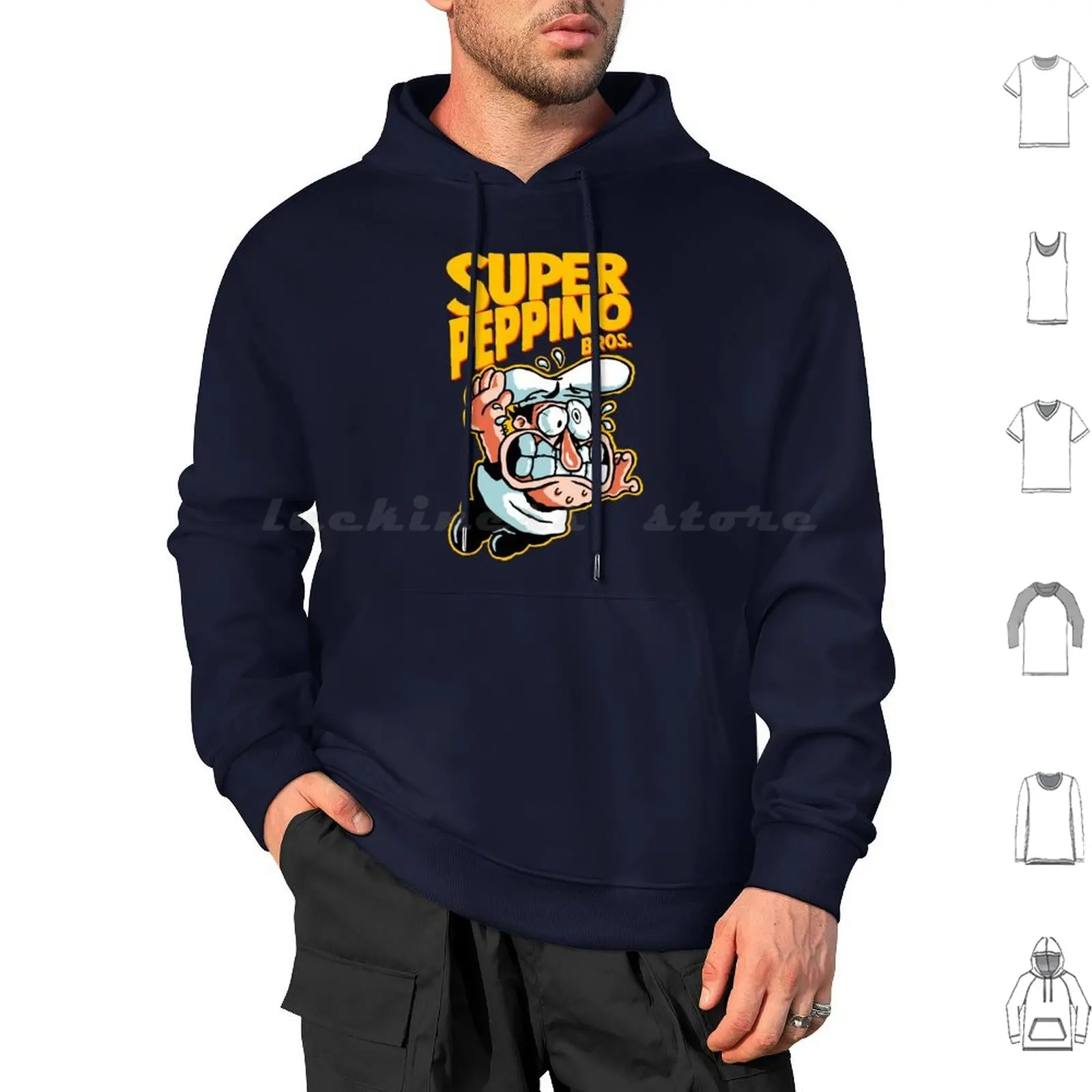 Super Peppino Hoodies Long Sleeve Demonigote Pizza Tower Pizza Tower Peppino Pizzaface Pixel Parody Super Food Italian