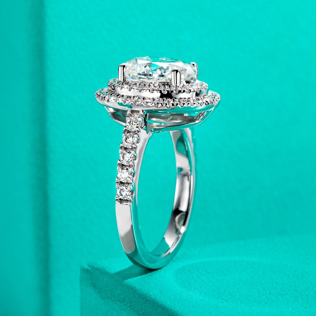 AnuJewel 3ct Oval Cut Moissanite Double Halo Engagement Rings 18K Gold Plated Luxury Wedding Band Rings Jewelry Wholesale