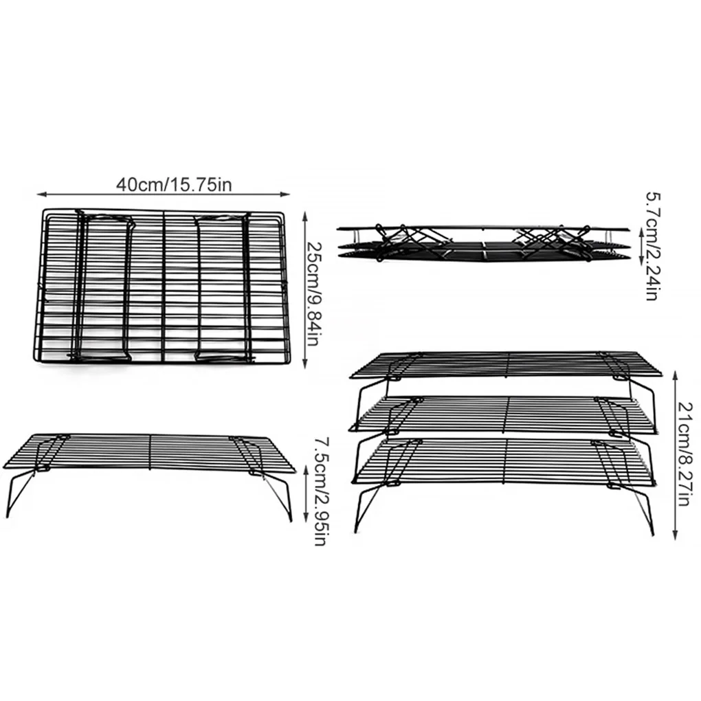 

3 Tier Baking Cooling Rack Stackable Non-stick Cookie Stand Carbon Steel Cake Biscuit Bakeware