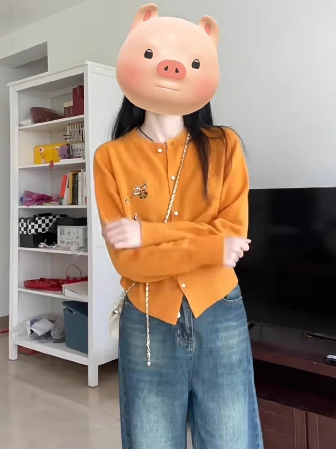 Koreanische Sle Lose Gestrickte Orange Pullover Mantel runde Ne Offene Strickjacke ort Sve Long Sve frauen Herbst Winter Top