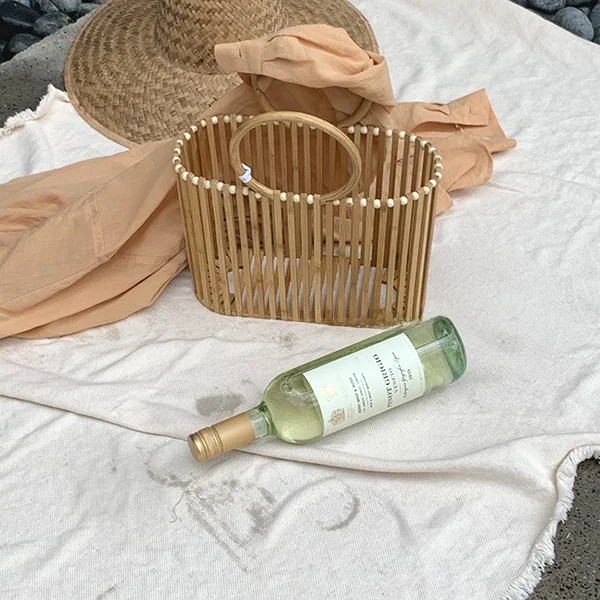 

Бамбуковая полая сумка ручной работы, женская сумка для путешествий, пляжного отдыха, корейский цвет, с жесткой ручкой, средний размер