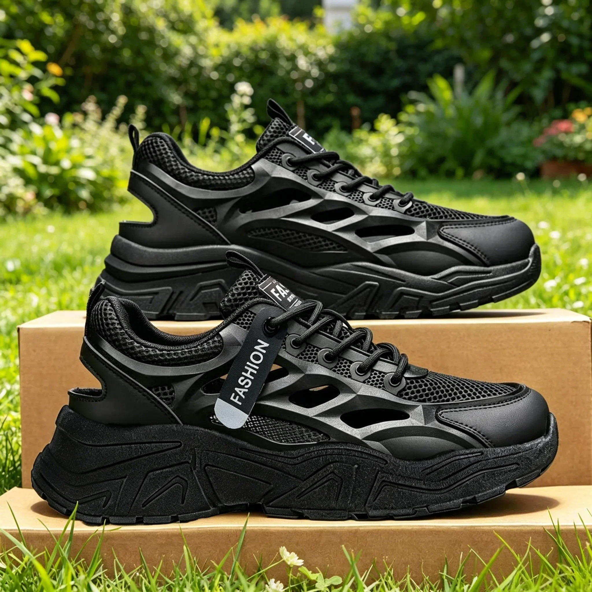 Men's Summer Anti-Odor Casual Sandals Height-Increasing Sport Shoes with Thick Sole Mesh Breathable Design Dad-Style Sneakers