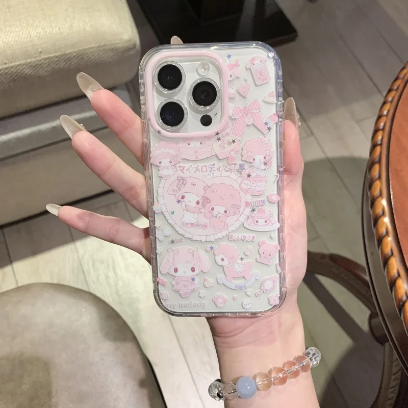 

Cute cartoon Gemini lamb my melody phone case For iPhone 13 14 15 16 Pro Max 3D Love Heart Little Twin lamb lovely Back Cover