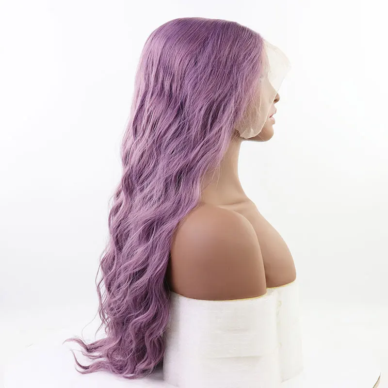 Lavender Purple Water Wave Synthetic 13x4 Lace Front Wigs High Quality Heat Resistant Fiber Hair Middle Parting For White Women