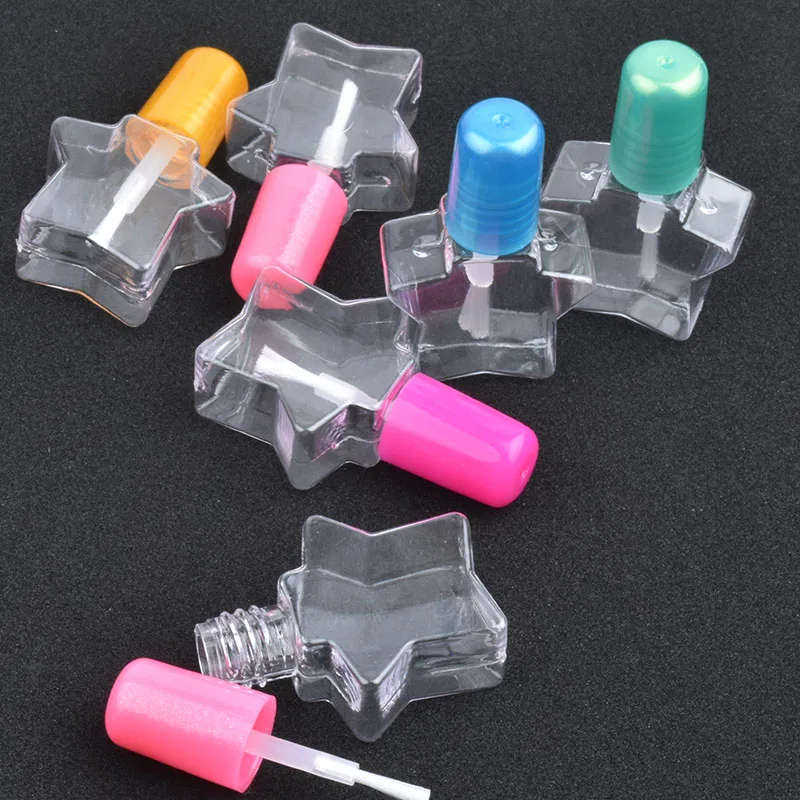 50pcs/Lot 5ml Plastic Star Shape Nail Bottles Clearly Nail Bottles Withe Brush And Candy Lid Cosmetic Packaging
