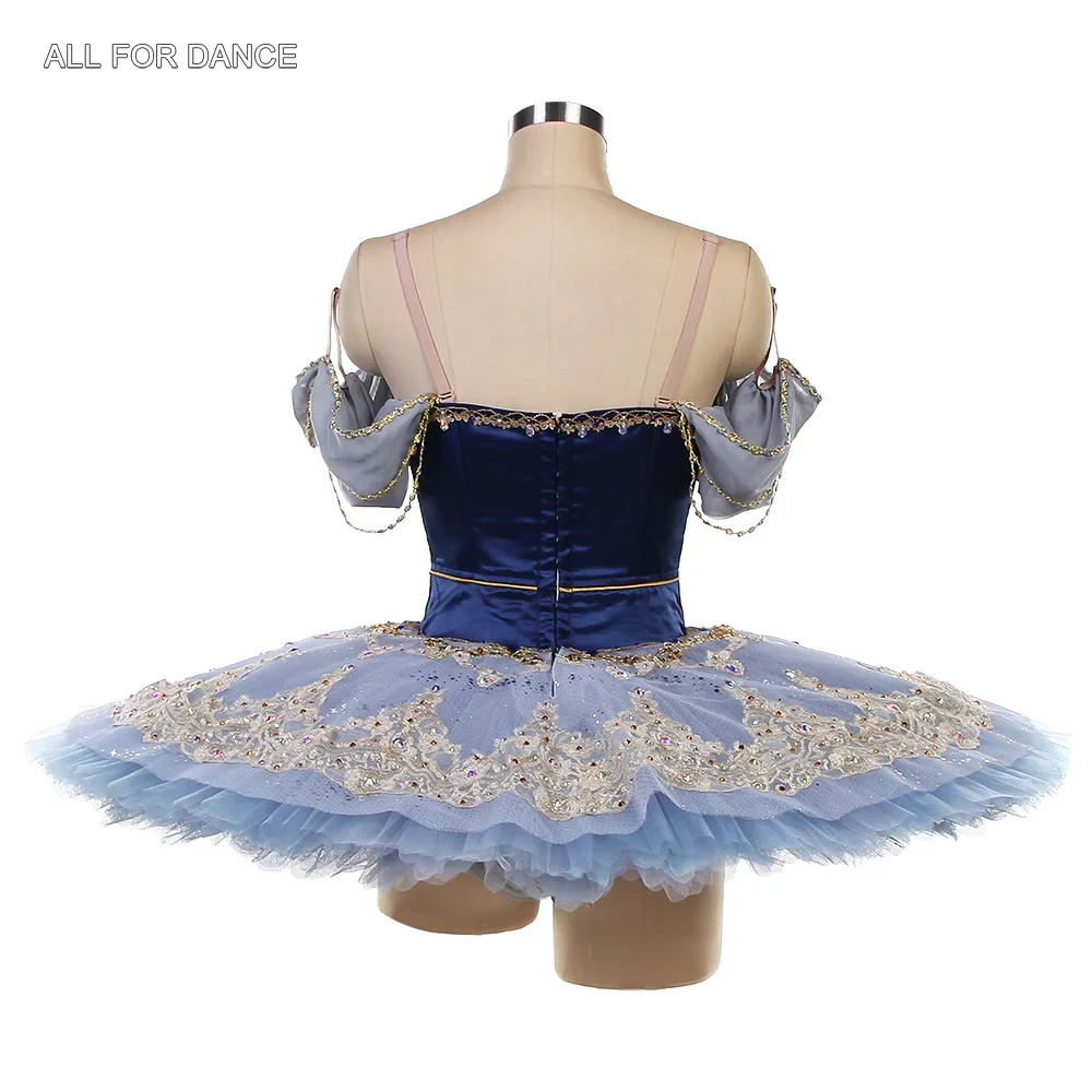 B26639 ネイビーブルー プロフェッショナル バレエ チュチュ ゴールドトリム付き YAGP または舞台パフォーマンス用のオーダーメイド バレエ チュチュ