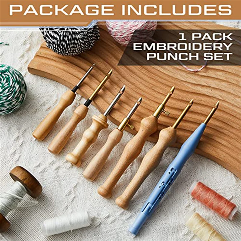 7 Pcs Embroidery Punch Needle Yarn Sewing Wooden Handle Punch Needle Embroidery Pen Rug Hooking Tool