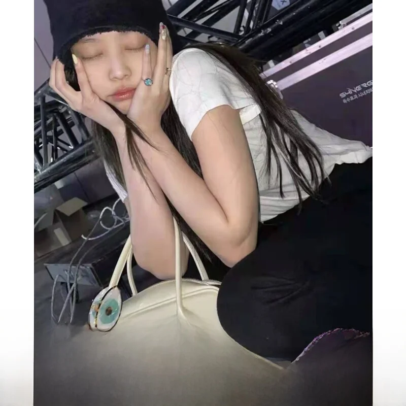 

NIEEH Leather Handbag Jennie Sli Original Single oulder Crossbody Bag Soft PU Pure Color Korean Sle Youth Faion