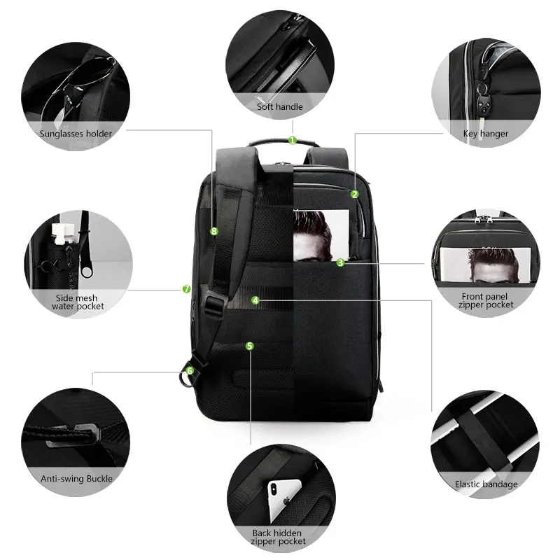 Lifetime Warranty Thin Backpack For Men 14inch Laptop Backpack Bag Waterproof Bag Fashion Travel Backpack With USB Charging Port