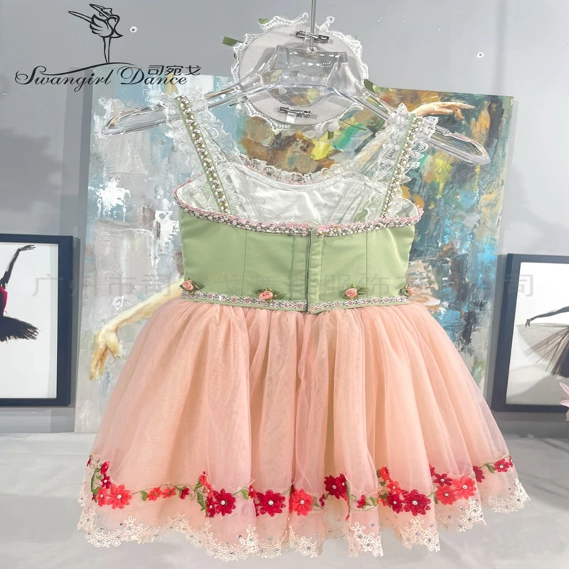 Zielono-różowa profesjonalna baletowa romantyczna sukienka dla dziewcząt baletnica BT4381