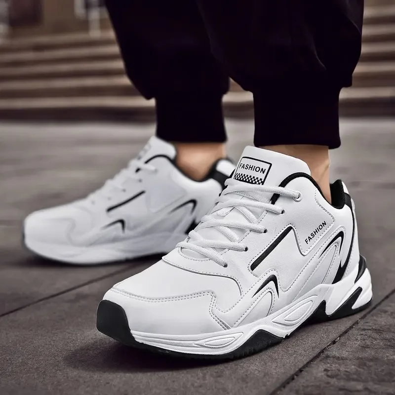

New Men's All-Season Leather Casual Sports Shoes Outdoor Lightweight Anti-Slip Wear-Resistant Running Sneakers Plus Size Shoes