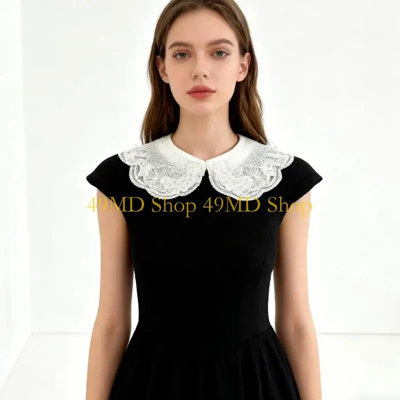 49MD Artificial Pearls Detachable Collar Fashion Accessory False Collar for Women Shirt Dresses and Sweaters Enhancement