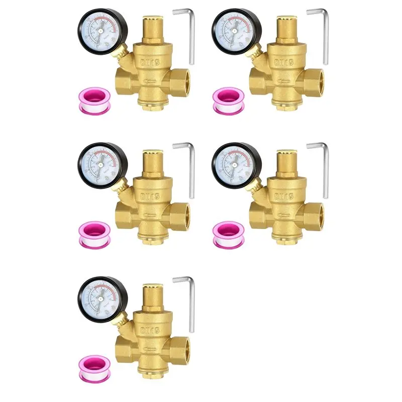 【THANKSGIVING DAY】5X Water Pressure Regulator 1/2 Inch With Gauge, Hardness Brass, Adjustable Water Pressure Reducing Valve Wate