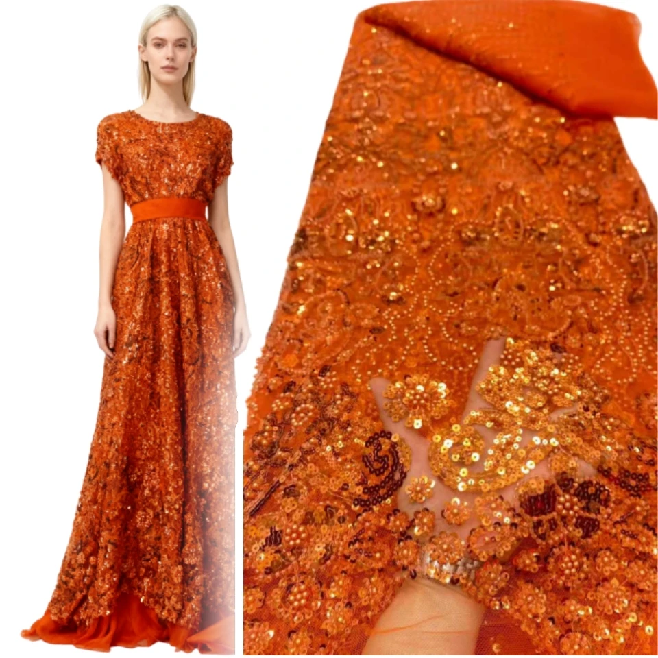 

African Lace Fabric 2026 Sequins Beaded Embroidery Groom Nigerian Bridal High Quality French Tulle Lace Fabric for Wedding 1773