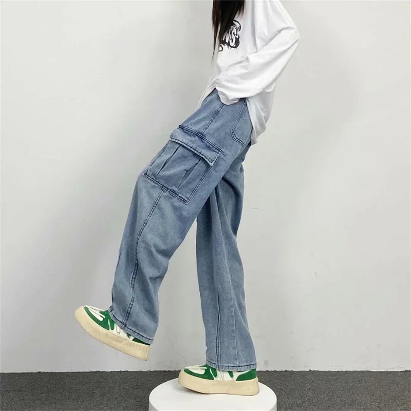 Baggy droit hommes Cargo jean mode Streetwear Hip Hop pantalon large Harajuku Y2K haute rue coréen mâle Denim pantalon