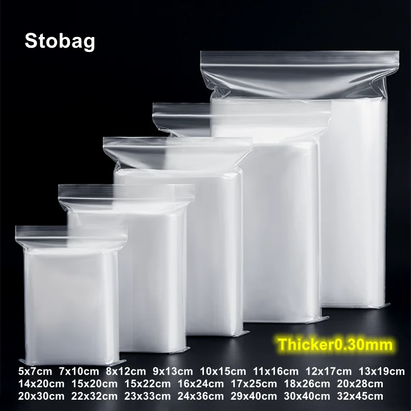 StoBag Transparent Ziplock Bag Thick Sealed Plastic Food Packaging Waterproof Small Large Clear Nuts Snack Storage Reusable Logo