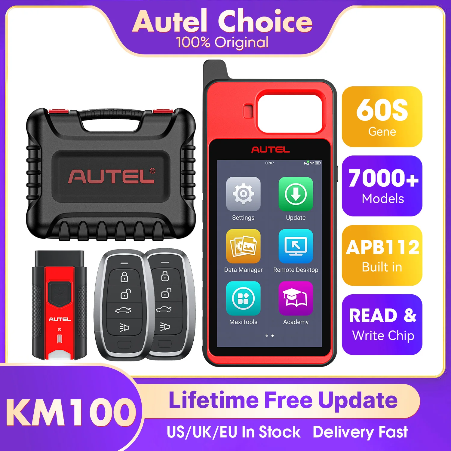Autel KM100 KM100X KM100E مفتاح مبرمج V200 مولد مفتاح عالمي تحديث مجاني مدى الحياة مبرمج فوب ذكي عالمي
