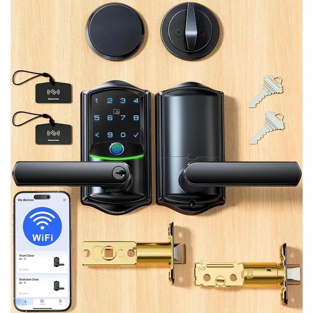 Wi-Fi Smart Lever Lock with Fingerprint and APP Control, Keyless Entry for Front Door, Matte Black