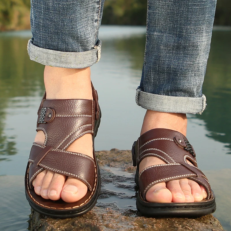 Men's Sandals for Middle-aged Elderly People Summer Beach Shoes Sandalias Treking Men Shoes Sandals Leather New Arrivals 2025