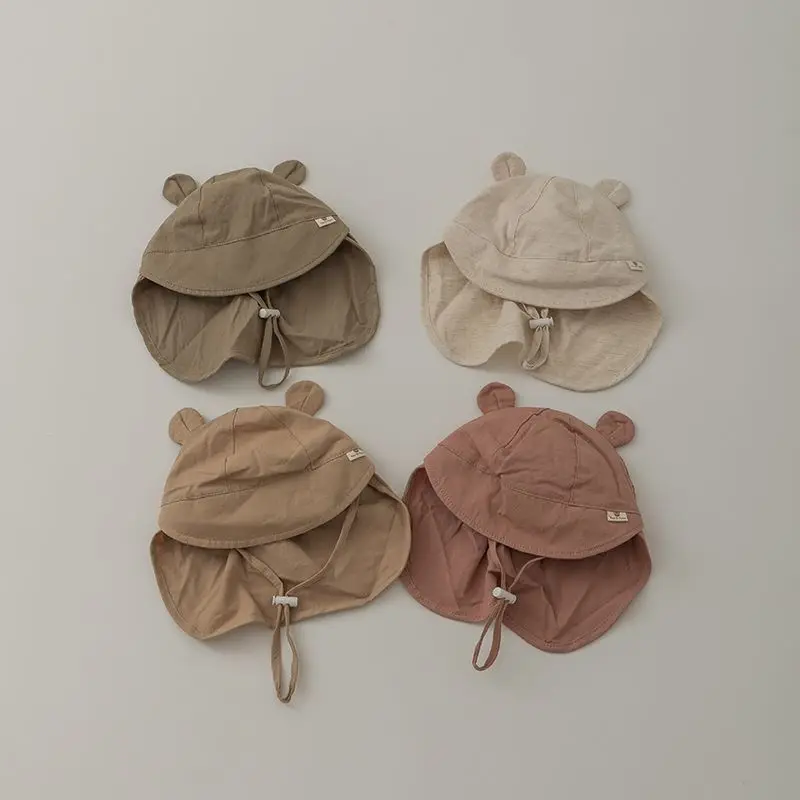 

Summer Baby UV Protection Shawl Hat 0-1Year Kids Outdoor Sunscreen Visors Boys Girls Bear Sun Hats Cartoon Children Duckbill Cap