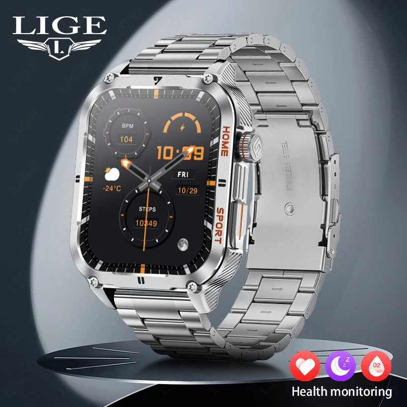 

LIGE Outdoor Sports Fitness Smart Watch For Men 2.01" Screen Bluetooth Calling Waterproof Watches Blood Oxygen smartwatch herren