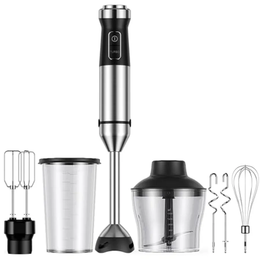 

6-in-1 Immersion Blender 1000W Hand Blender with 20 Speeds Scratch-Resistant Stick Mixer with Whisk Chopper Beaker Egg Beaters