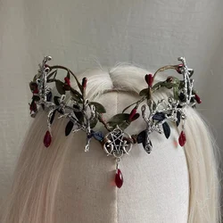 Enchanted Moonlit Forest Triple Moon Goddess Woodland Tiara With Leaves Antler Elven Headpiece Wedding Forehead Fairy Crown