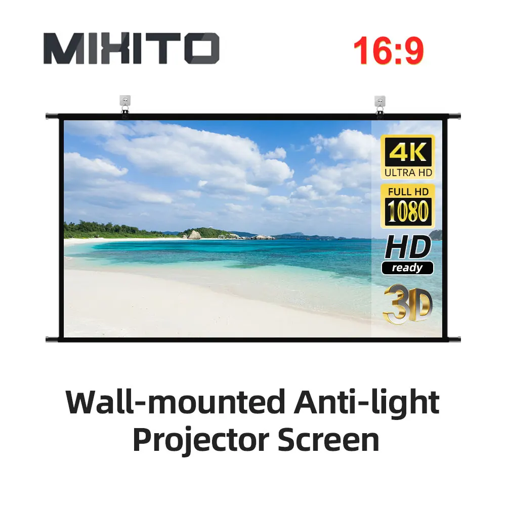 

MIXITO Portable Foldable High-definition Wall Mounted Grey Anti-light Projector Screen For Office Outdoor Home Film Projection