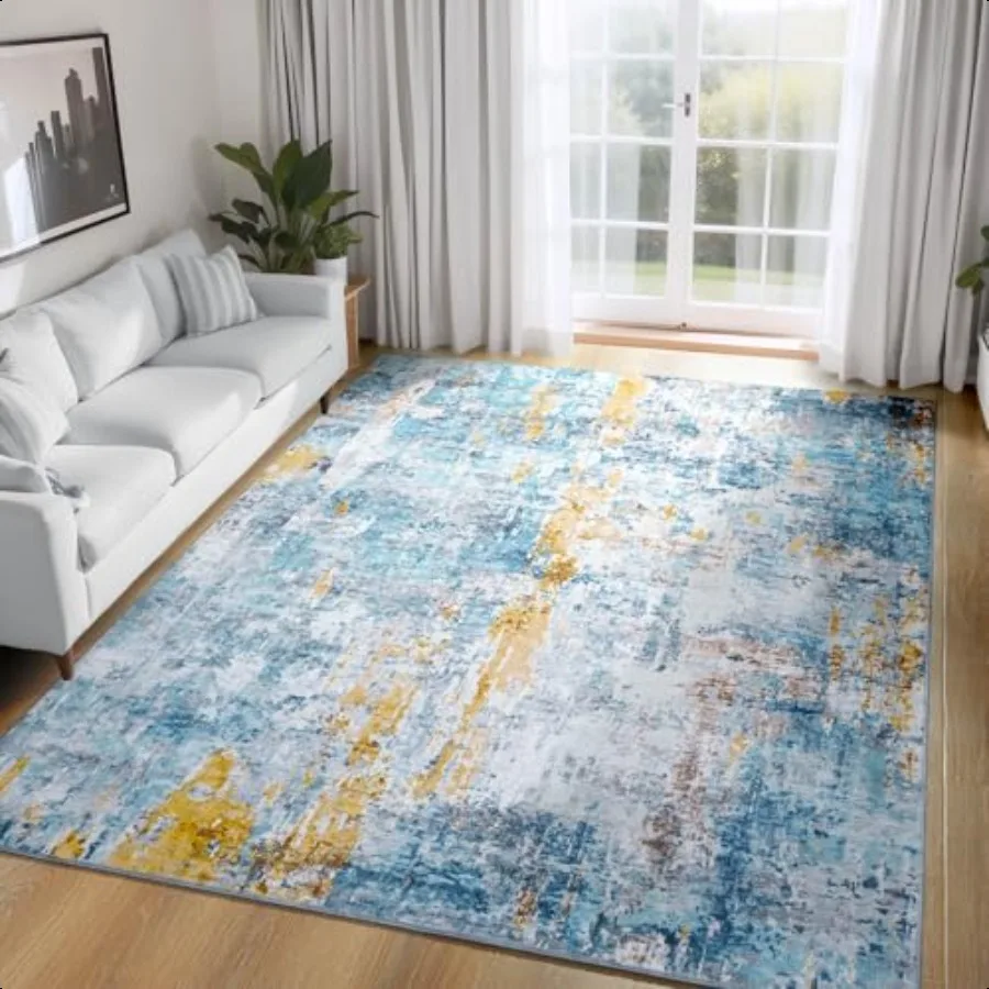 

Living Room Rug 5x7 Blue Area Rug hine Washable Boho Rug Non Slip Abstract Indoor Large Rugs for Bedroom Classroom College Dor