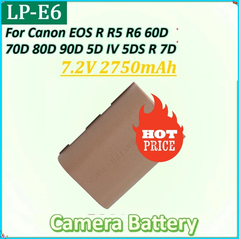 

For Canon EOS R R5 R6 60D 70D 80D 90D 5D IV 5DS R 7D New LP-E6NH LP-E6N LP-E6 Camera Battery Type-C Charging Input 7.2V 2750mAh