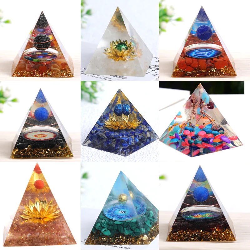 1pc Generator Pyramid Peridot Natural Crystal Energy Amethyst Reiki Healing Stone Chakra Resin Pyramid Meditation Tool Room Deco