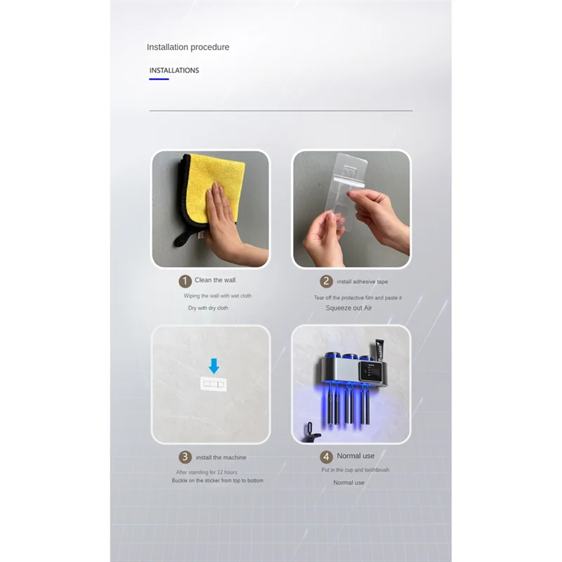 

ABSS-дезинфицирующие средства для зубных щеток, держатель для зубных щеток в ванной комнате, настенный, сверление не требуется с 6-слотами, умный органайзер для зубных щеток Du