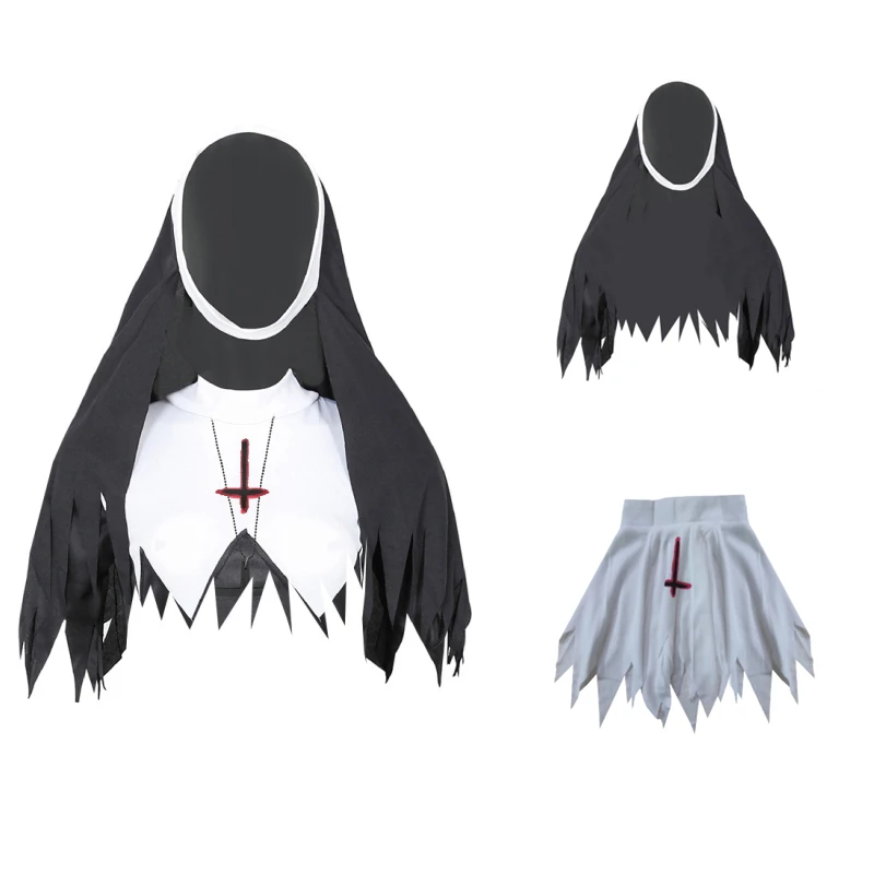 

2025 Halloween Nun Costume Accessory Catholic Nun Hat Nun Scarf Collar Halloween Nun Accessories for Women Girls