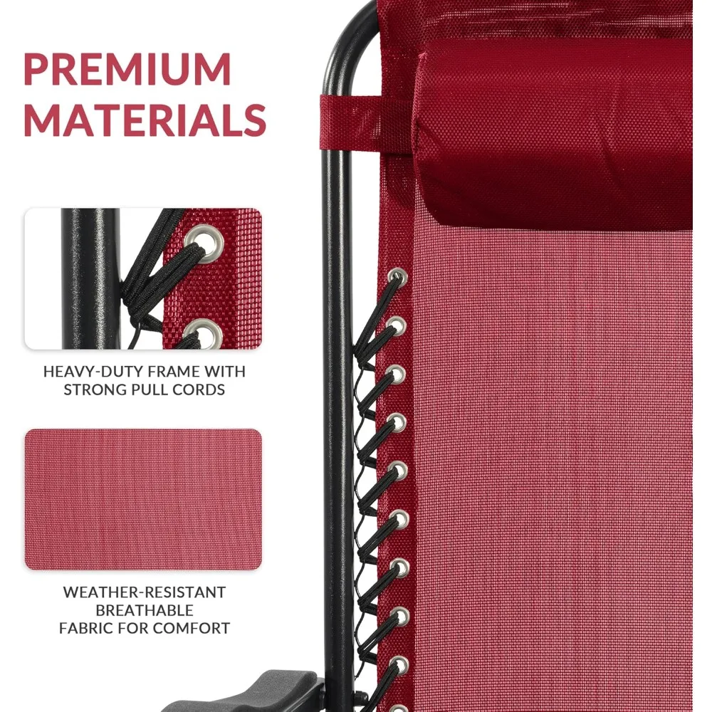 كرسي صالة بدون جاذبية مع حامل أكواب ووسادة، كرسي قابل للطي للاستلقاء في الهواء الطلق قابل للتعديل للبالغين في حمام السباحة والتخييم على الشاطئ #4