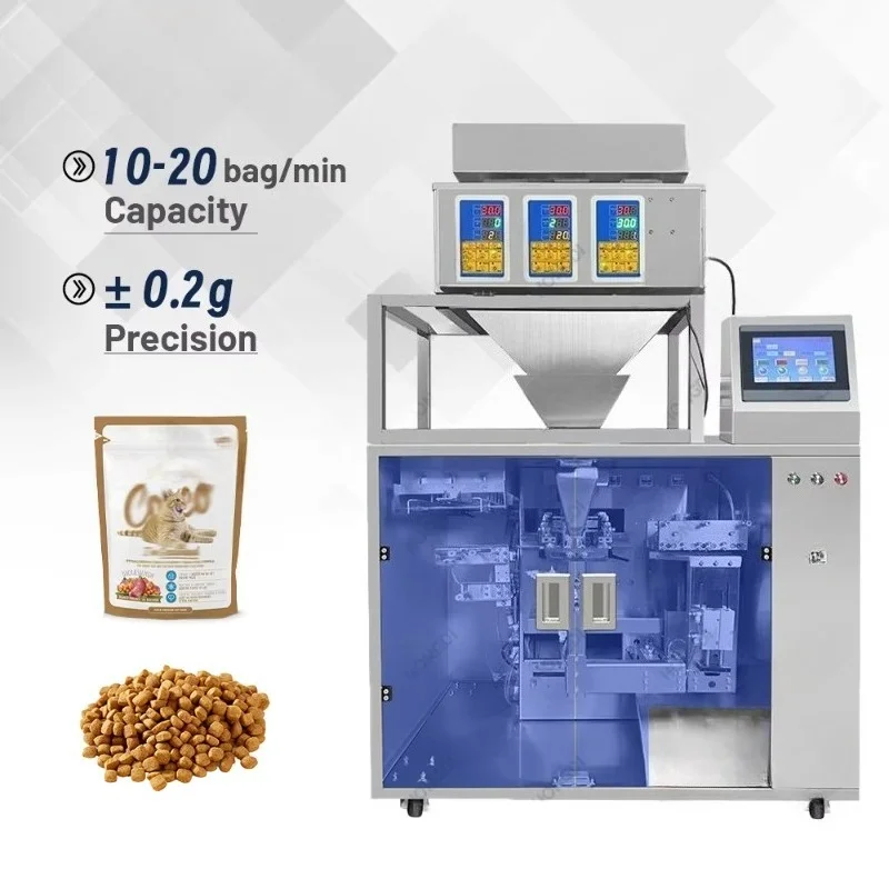 High-efficiency three-head weighing prefabricated bag pellet packaging machine for food and snack production lines