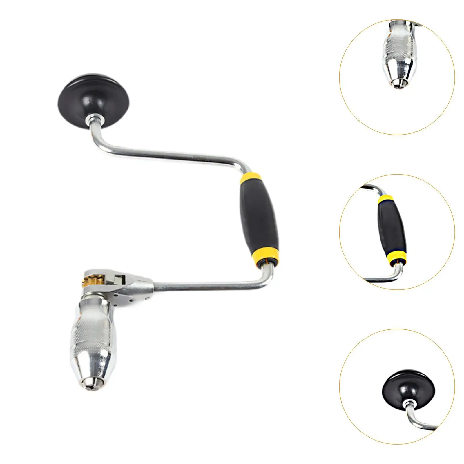 Hand Crank Drill with Swing Arm 4 Jaw Chuck Comfortable Nonslip Handle Easy to Use Hand Tool Portable Carpenters Bit Woodworking