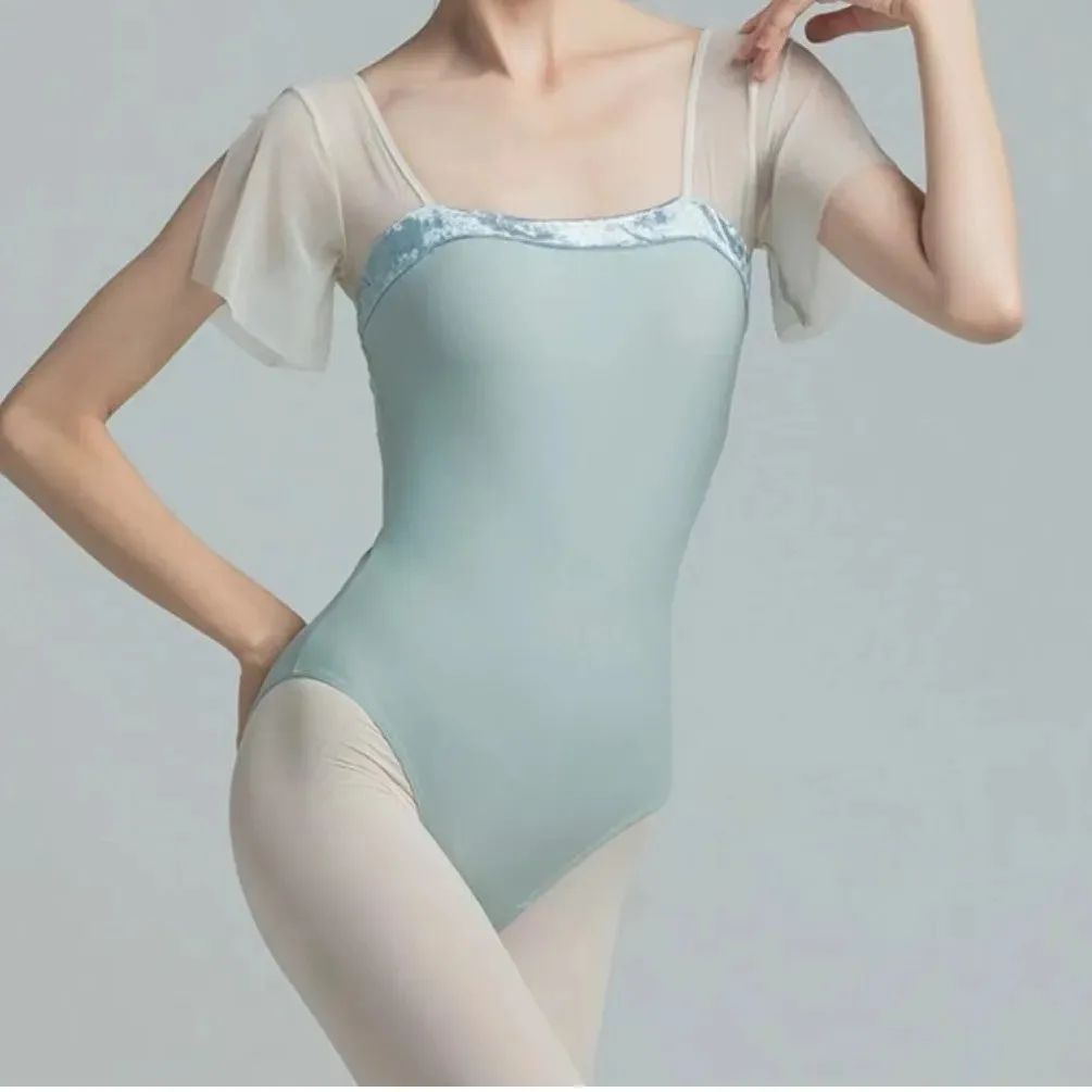 Adult Ballet Dance Costume High Waist Gymnastics Suit Flight Sleeve Basic Training Dancewear Women's Sport Fitness Apparel